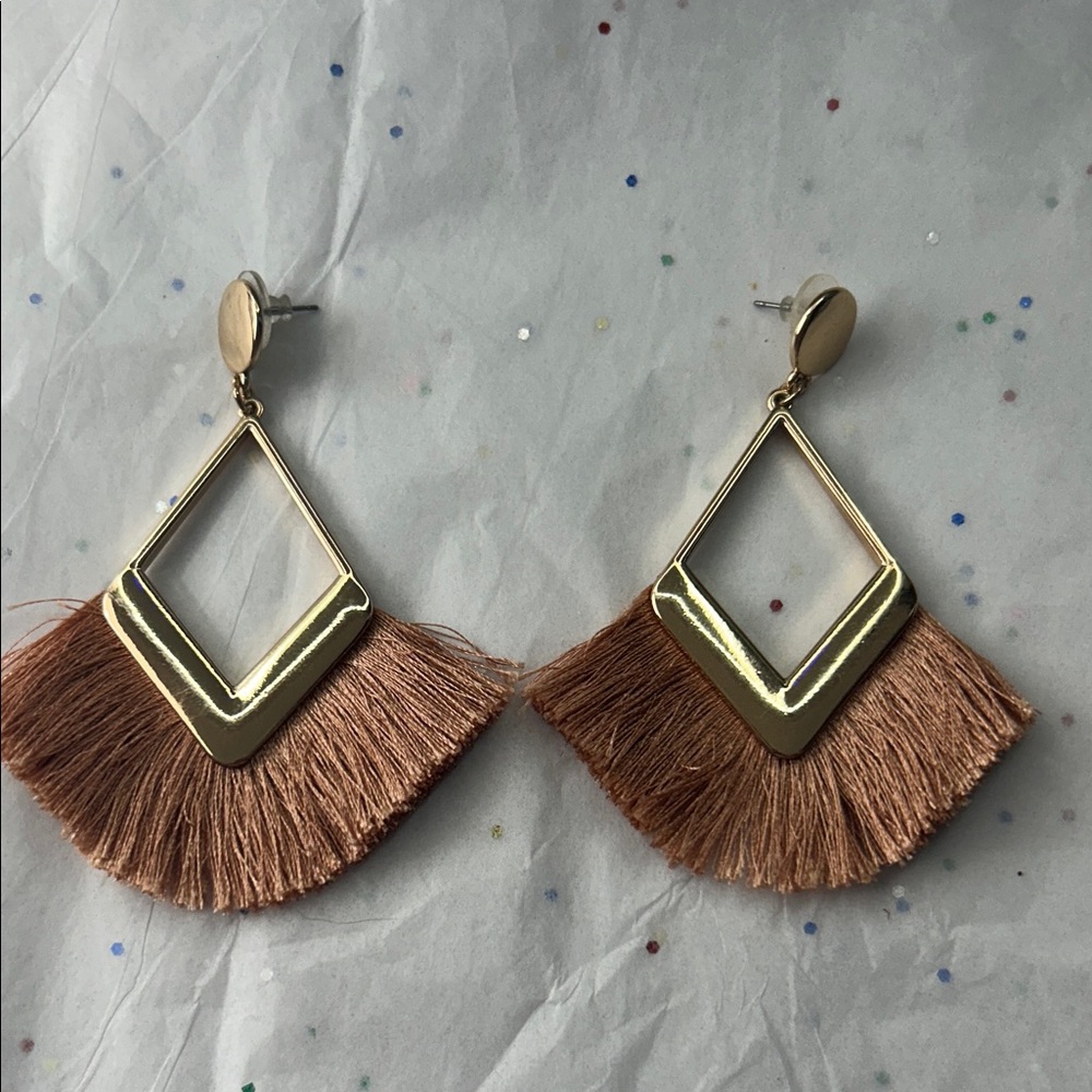 Gold and Brown Fringe Earrings